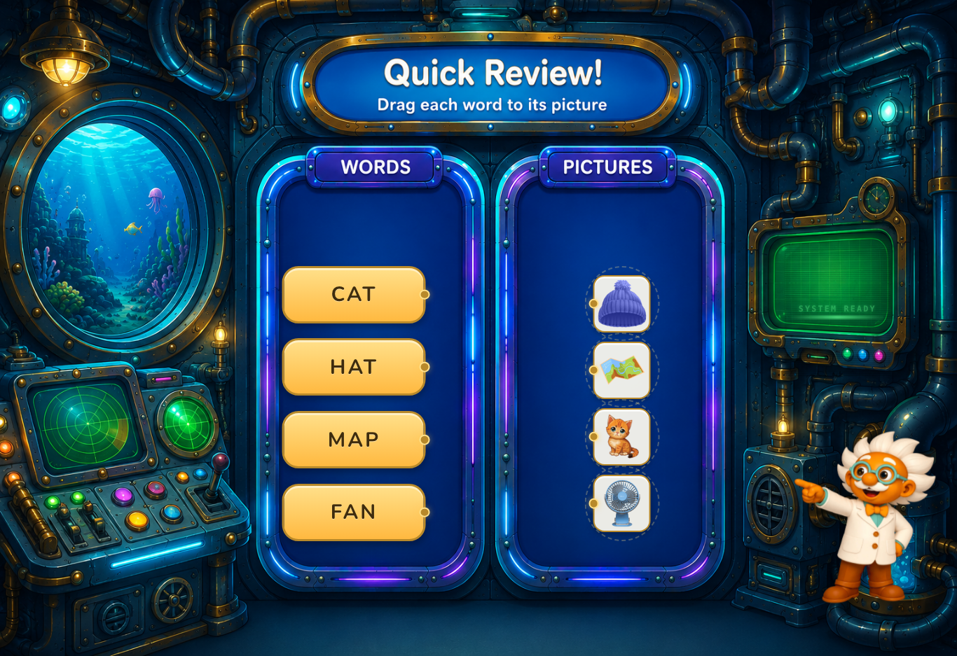 WiggleWoo Cross-Match phonics mini-game